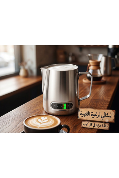 Primo Plus إبريق لصنع رغوة الحليب للقهوة مع مقياس حرارة مدمج، فضي اللون، سعة ...