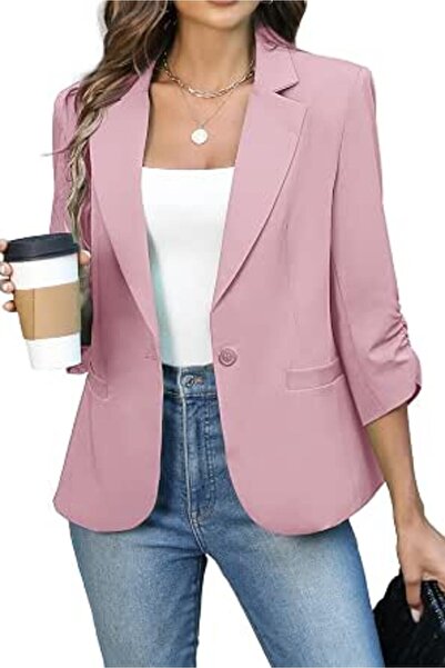 GENERAL ELLEVEN Women's Ruched 3/4 Sleeve Blazers, Lightweight Slim Fit Suits...