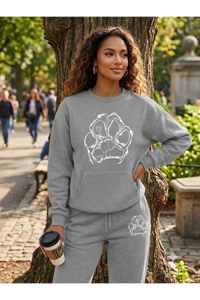 WOODROFFE Unisex California Printed Crew Neck Sweatpants Set Oversize