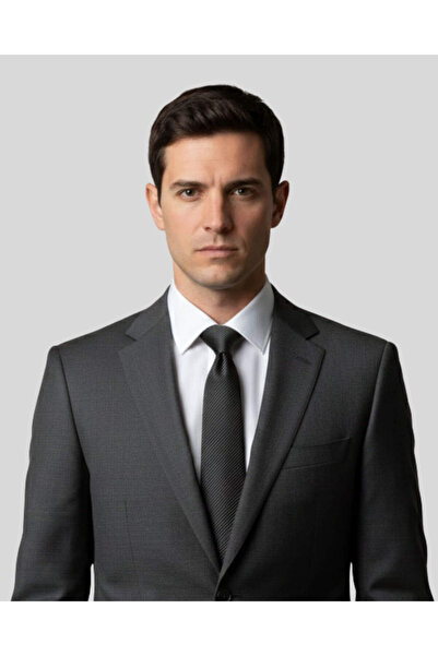 KUMOVO Gray Striped Thin Black Tie – 7 cm Wide