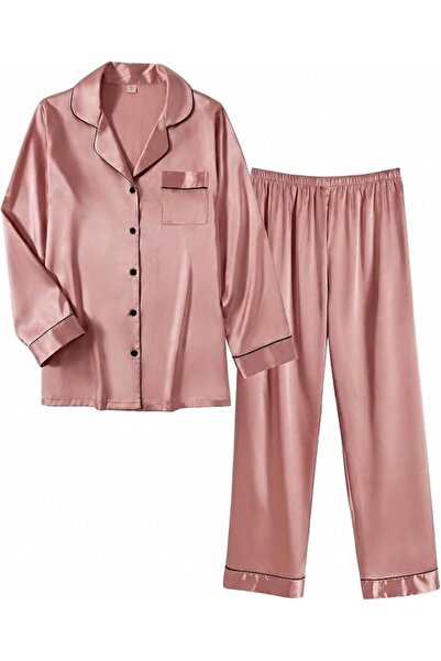 Ekouaer Women Satin Pajamas Set Button Down Classic Long Silk Pjs