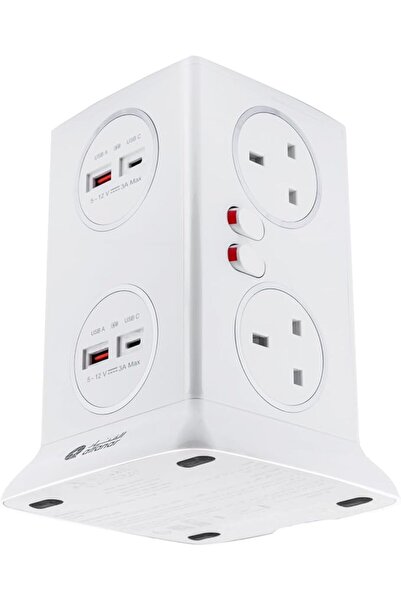 Alfanar وصلة تمديد كهربائية برج غرناطة 6 مقابس، 4 منافذ USB للشحن السريع (2 م...