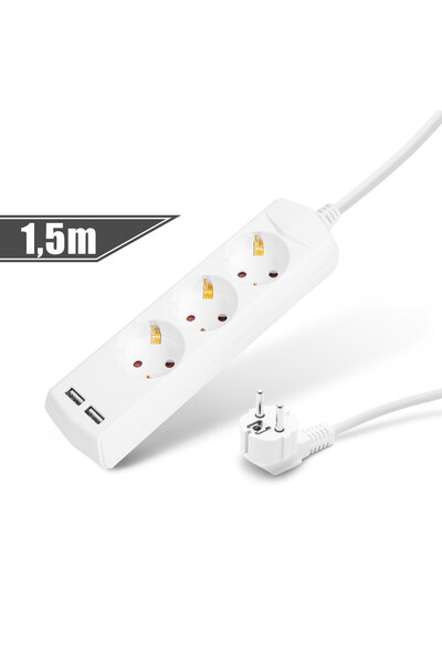 Alista Home Extension cord 3 Schuko sockets 1.5m, 2x USB 2.1A, 16A, child pro...
