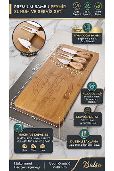 RİVO HOME DECOR Premium 100% Natural Bamboo Cheese Presentation Board and Ser...