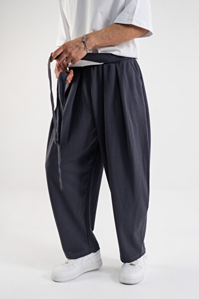 Gerusta Men's Black Belted Loose Trousers
