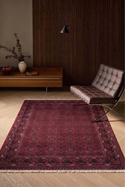 APEX HALI Bordo Halı Afgan Desenli Viskon Halı Salon Halısı Bambu Halı Burj 8...