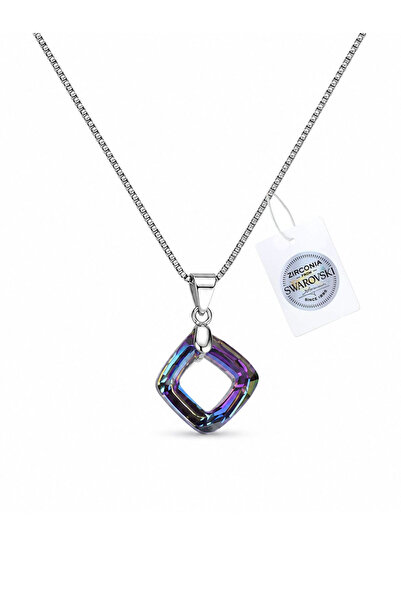 Brezza Lusso Jewelry 925 Ayar Gümüş Avusturya Kristali Taşlı Kare 14mm Crysta...