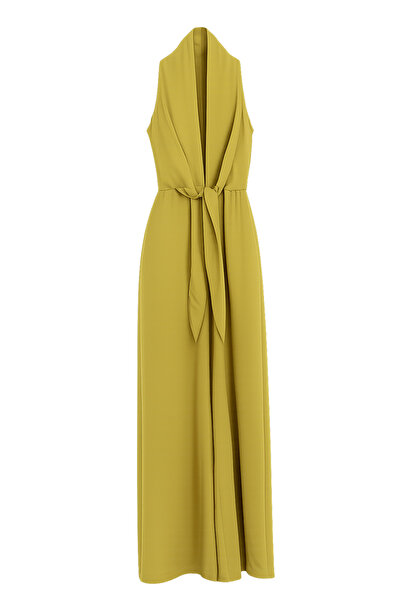 Buket Teke Oil Green Crepe Fabric Tied Premium Jumpsuit