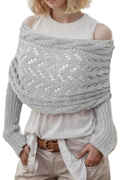 GENERAL Sweater Scarf with Sleeves for Women Multi-Use Knitted Cable Wrap Shr...