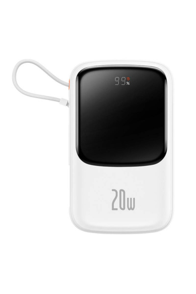 Baseus Qpow Pro 10000mAh 20W Power Bank cu cablu Lightning, Alb