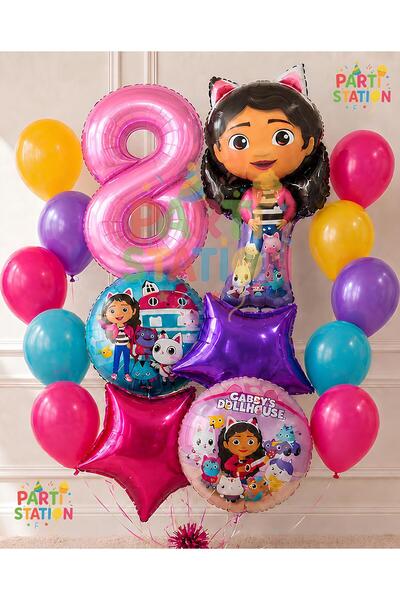 Parti Station Gabby Dollhouse Balloon Set 8 Years Old 14 Piece Birthday Ballo...
