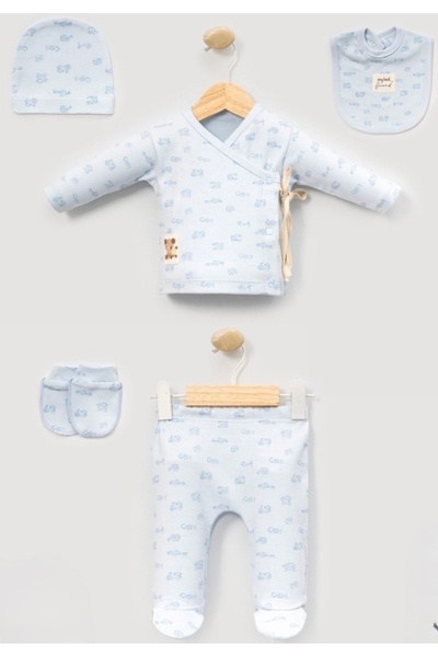 Cherub Baby Ev Deseenli Double-Breasted Newborn Baby Boy 5-Piece Hospital Out...