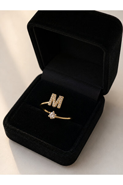 Lilith Takı ✨   Adjustable Women's Ring with the Letter m and Stone – Gold Co...