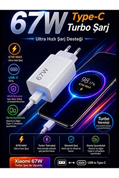 MOBİL GO Xiaomi Redmi Note 8 8 Pro 9 9 Pro 10 10 Pro Uyumlu 67 Watt Hızlı Şar...