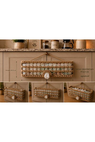 Egindra Wicker Woven Hanging Rectangular Bag Basket Bag Organizer 38-40 cm Ru...