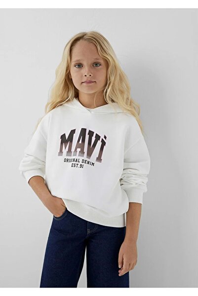 Mavi M7S10179 Logo Printed Hooded Girls' Sweatshirt White