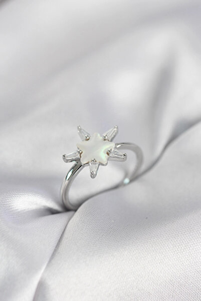 SORA GROUP Silver Color Star Model Pearlescent Zircon Stone Women's Ring