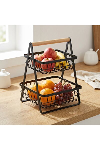 DeaL Coș de fructe din metal negru cu 2 niveluri — Eleganță și stabilitate 🍏 🍌