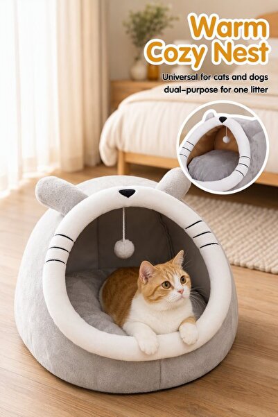 Generic 1 Velvet Washable Cat Bed Cave House Non Slip Warm Thick Pad Indoor