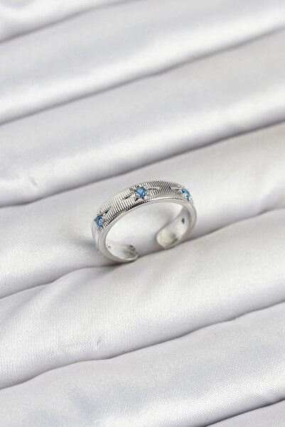 SORA GROUP Brass Silver Color Blue Zircon Stone Polar Star Model Women's Ring