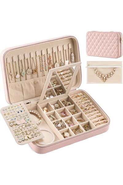 Lolalet Travel Jewelry Case for Women, Travel Jewelry Organizer Box with Mirr...