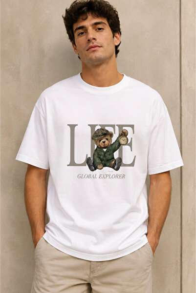 Duzor Unisex Short Sleeve White T-Shirt Teddy Bear Explorer Party Club Beach ...