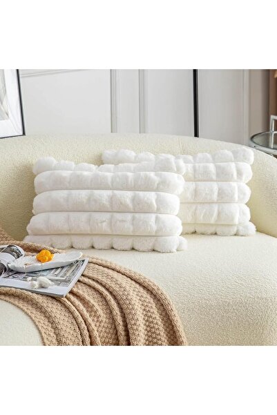 KASTWAVE Faux Fur Plush Throw Pillow Covers 12x20 inch Set of 2, Soft Plaid D...