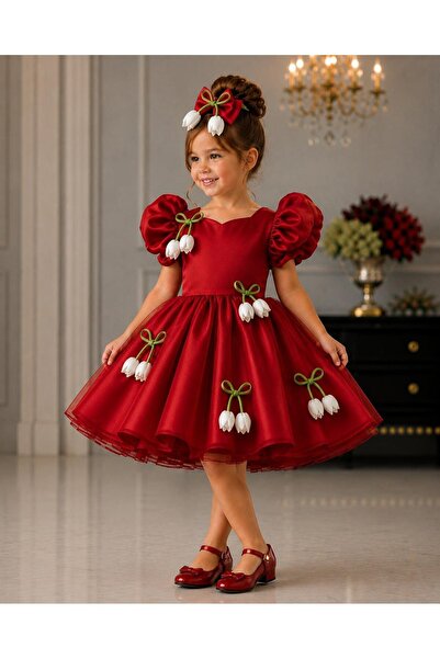 PRİNCESS Girl's White Tulip Detailed Dress,Girl's Party Dress,Girl's Evening ...