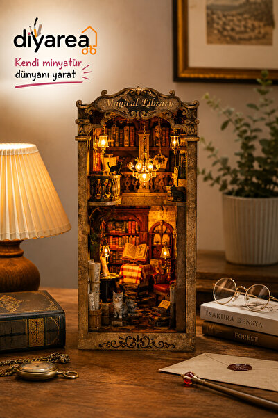 Diyarea Büyülü Kitaplar Kütüphanesi LED Işıklı Book Nook Minyatür Maket Kiti ...