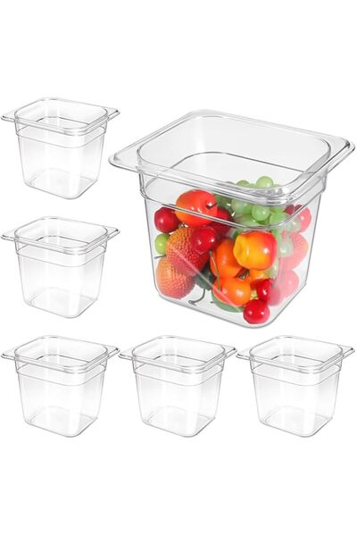 Generic Food Prep Fridge Containers, 6 Pack 6 Inch Deep Clear Plastic Commerc...