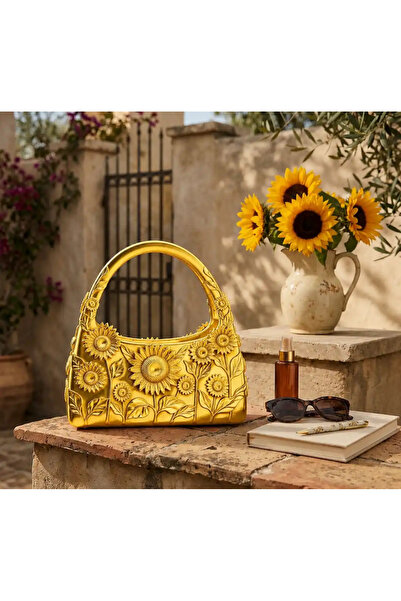 Verda Desing 3D Printing Sunflower Pattern Metallic Gold Color Women's Should...