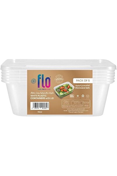 Generic White Plastic Food Containers with Lid, Clear, Pack of 5 (750ML)