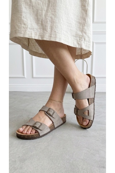Mycorni Women's Genuine Suede Leather Double Buckle Anatomical Cork Sole Slip...