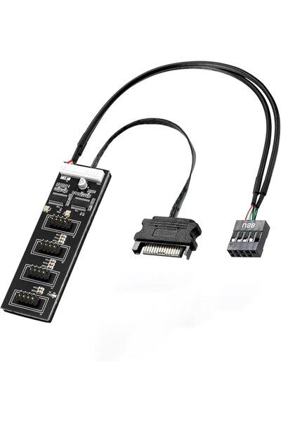 TERRIFI 9-Pin USB 2.0 Header Splitter with SATA Power Cable, 1 to 4 Internal ...