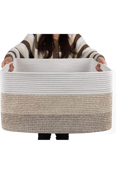 Tazweeq Extra Large Storage Basket, 55x43x30.5cm Woven Cotton Rope Organizer ...