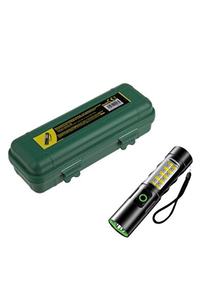 OEM Lanterna Reincarcabila Neagra cu 6 Funtii de Lumina USB 12cm