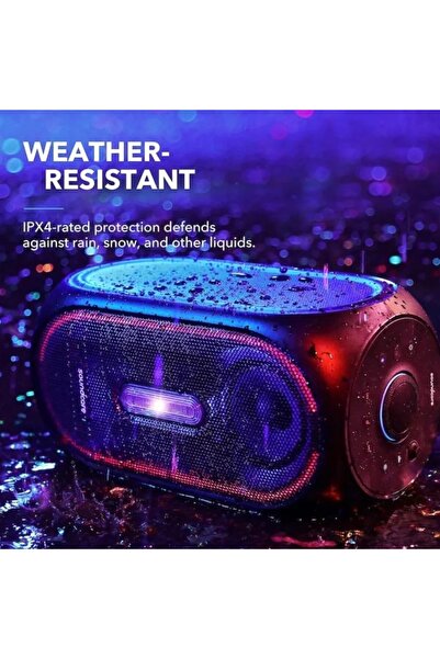 Anker مكبر صوت محمول ساوندكور ريف، 160 واط، مقاوم للماء IPX4، مع أضواء LED متناغمة مع الموسيقى، بطارية تدوم 24 ساعة، أسود