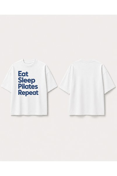 fingerjewerly Eat Sleep Pilates Repeat Printed Oversize T-Shirt Unisex Pilates Yoga Sports Streetwear T-Shirt Thick Textured