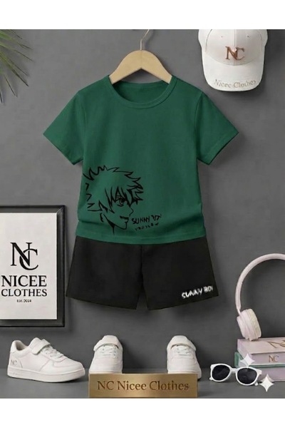 Leto Lykia Summer Children's T-Shirt Shorts Unisex (Black Suniboy Printed)