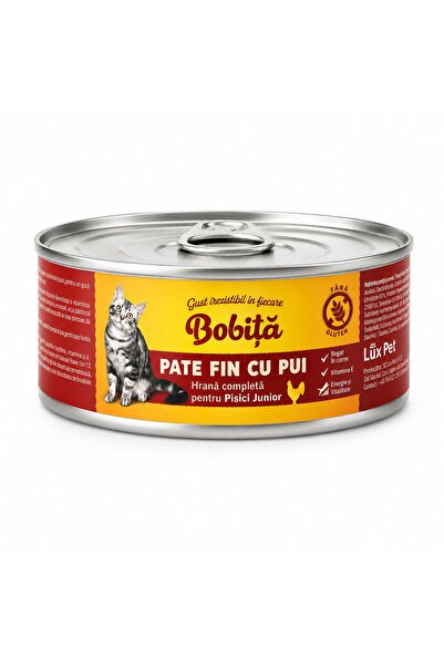 Bobita Bobiță Hrană Umedă Completă pentru Pisici Junior, Pate cu Pui, 12 x 80 g