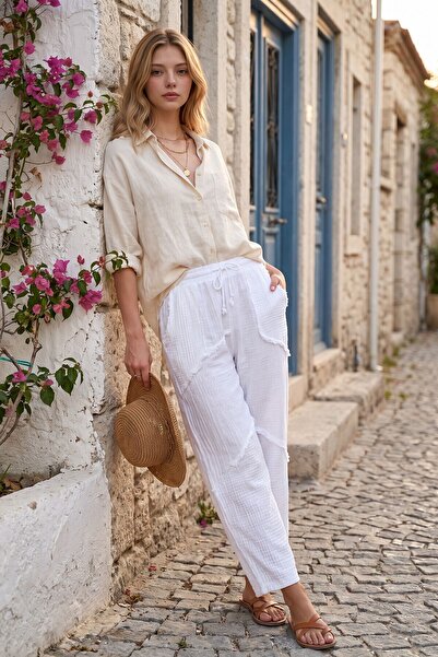 RMY MODA White Pocketed Washable Mesh Detailed Sewn-In Patchwork Shalwar Line...