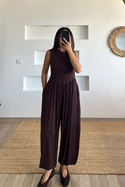 butikhola Brown Basic Shalwar Jumpsuit