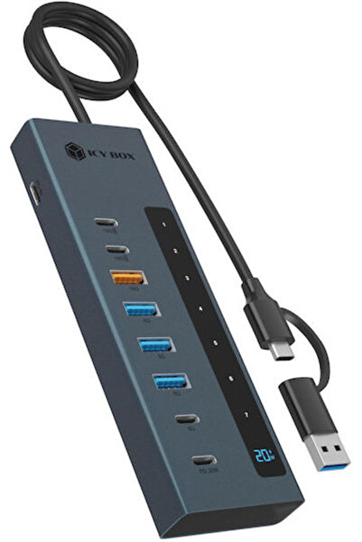 ICY BOX Διανομέας USB με 9 θύρες με σύνδεση USB-A Κωδικός Γκρέι: IB-HUB1743-CPD