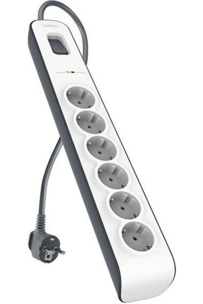 Belkin Πολύπριζο με προστασία από υπερτάσεις, 6 θέσεων, με καλώδιο 2μ. Κωδικό...