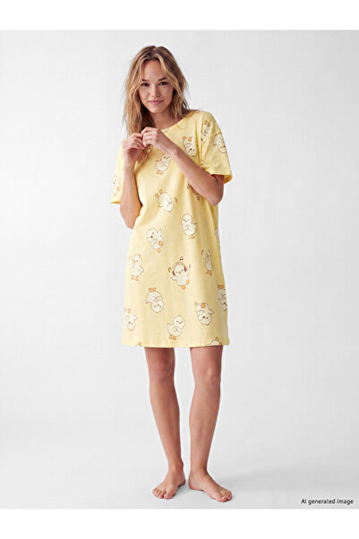 LC Waikiki قميص نوم نسائي مطبوع عليه I Zero Roba Collar Chick من Freezen Store