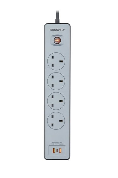 MOOGMAX شريط طاقة سانيتا بطول 3 أمتار - 4 منافذ تيار متردد، 2 منفذ USB و2 منف...