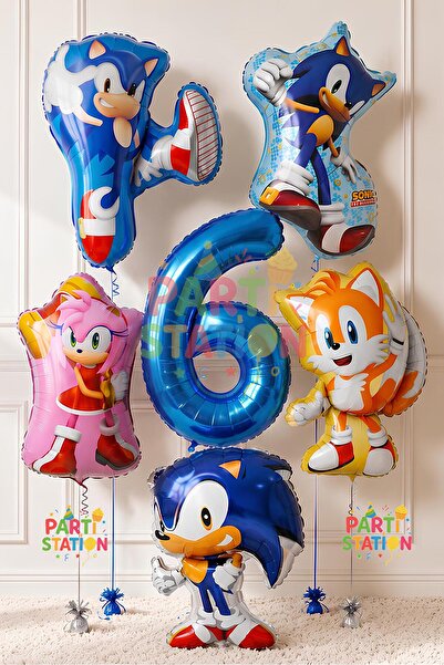Parti Station 6 Year Old Hedgehog Sonic Balloon Set - 6 Piece Large Size Soni...