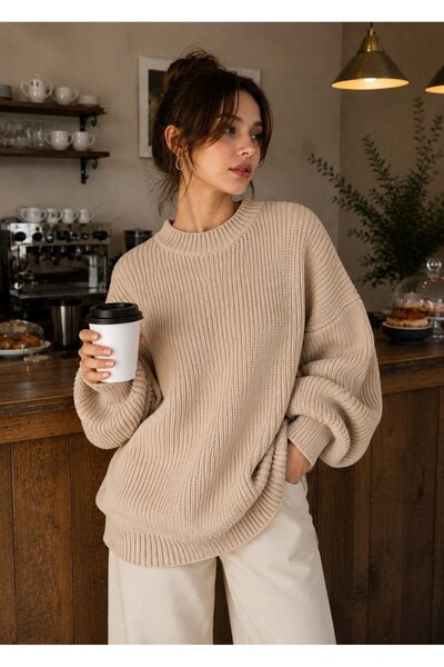 DepoExport Women's Premium Oversize Soft Crew Neck Knitwear Sweater