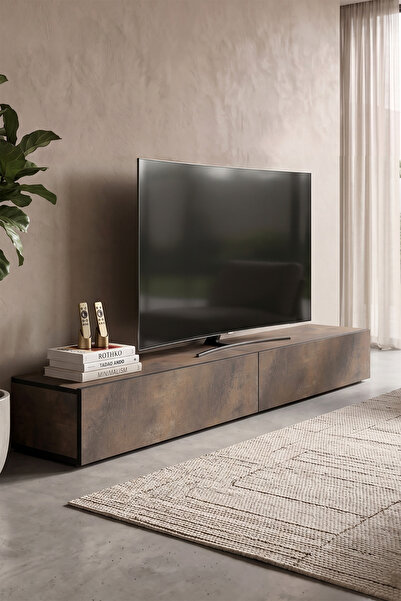 Yurudesign Loft Tv Ünitesi Tv Sehpası Seti Kapaklı 2 Modül 200cm Bronz LT4-PB