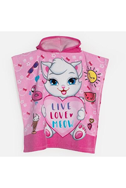OEM Prosop Poncho de Plaja din Bumbac Roz cu Pisica 60x120cm